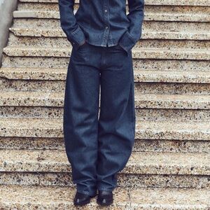 Zara dark blue barrel jeans